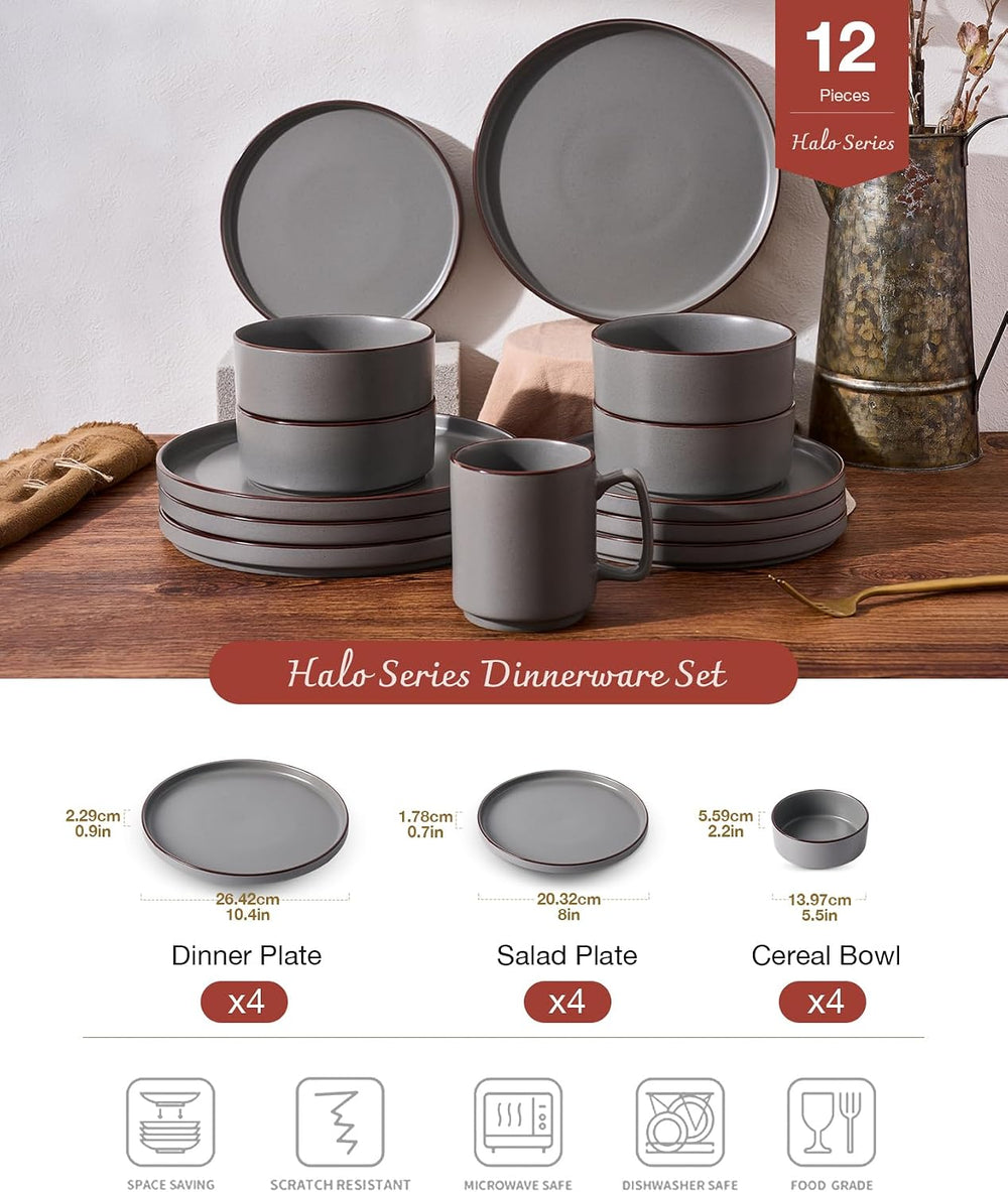 Halo Plates and Bowls Set 12 Pieces Dinner