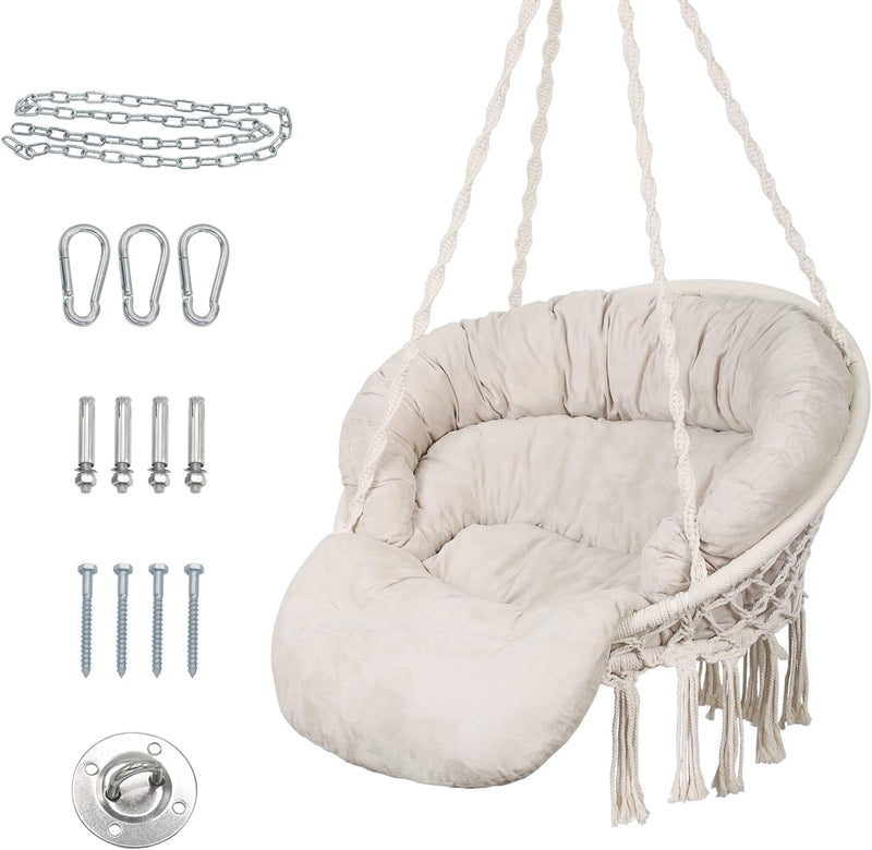 Hammock Chair with Cushion Handmade Macrame Swing Hanging