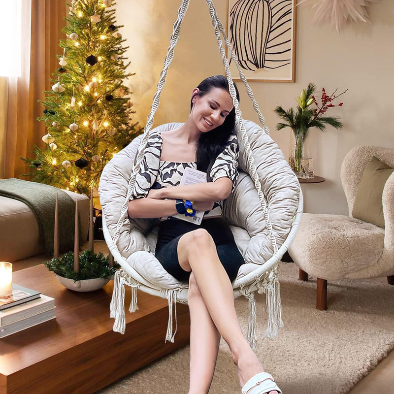 Hammock Chair with Cushion Handmade Macrame Swing Hanging