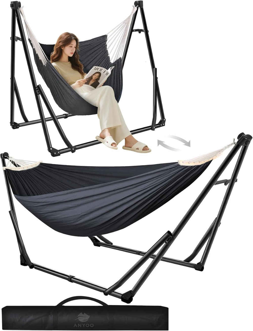 Hammock Hanging Chair with Foldable Stand Dual Use