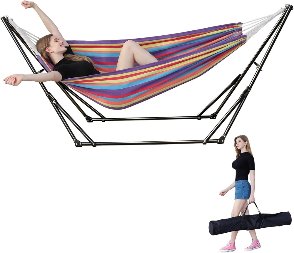 Hammock with Stand Foldable Steel Frabic Tension Adjustable