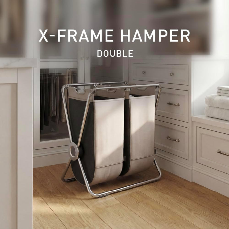 Hamper Double Compartment Laundry Basket for Bedroom Bathroom