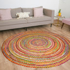 Handmade Chindi Jute Braid Rag Rug Round Boho