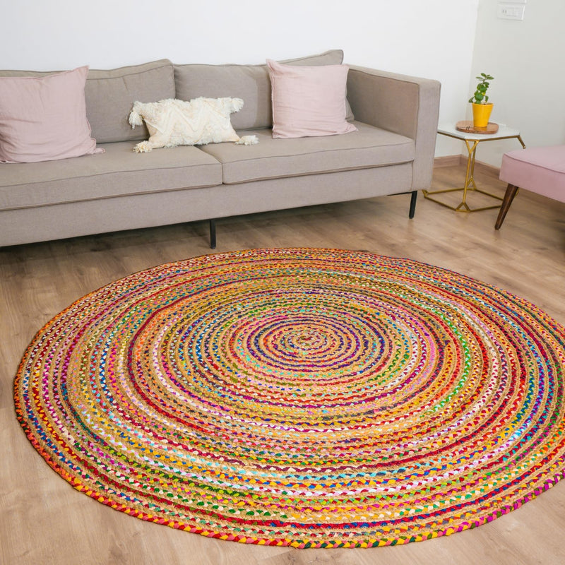 Handmade Chindi Jute Braid Rag Rug Round Boho