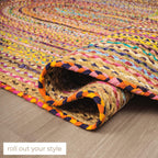 Handmade Chindi Jute Braid Rag Rug Round Boho