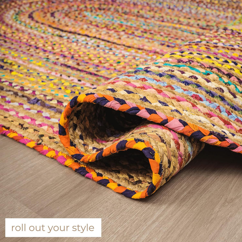 Handmade Chindi Jute Braid Rag Rug Round Boho