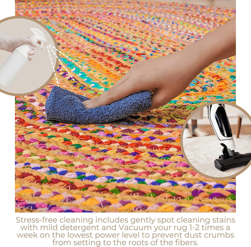 Handmade Chindi Jute Braid Rag Rug Round Boho