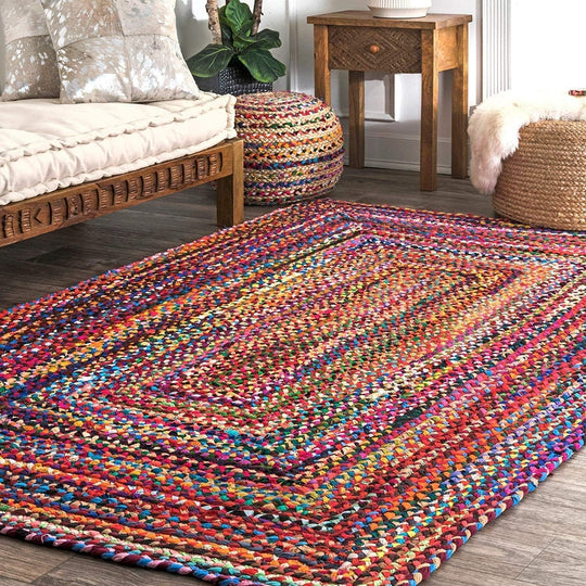 Handmade Chindi Jute Braid Rag Rug Round Boho