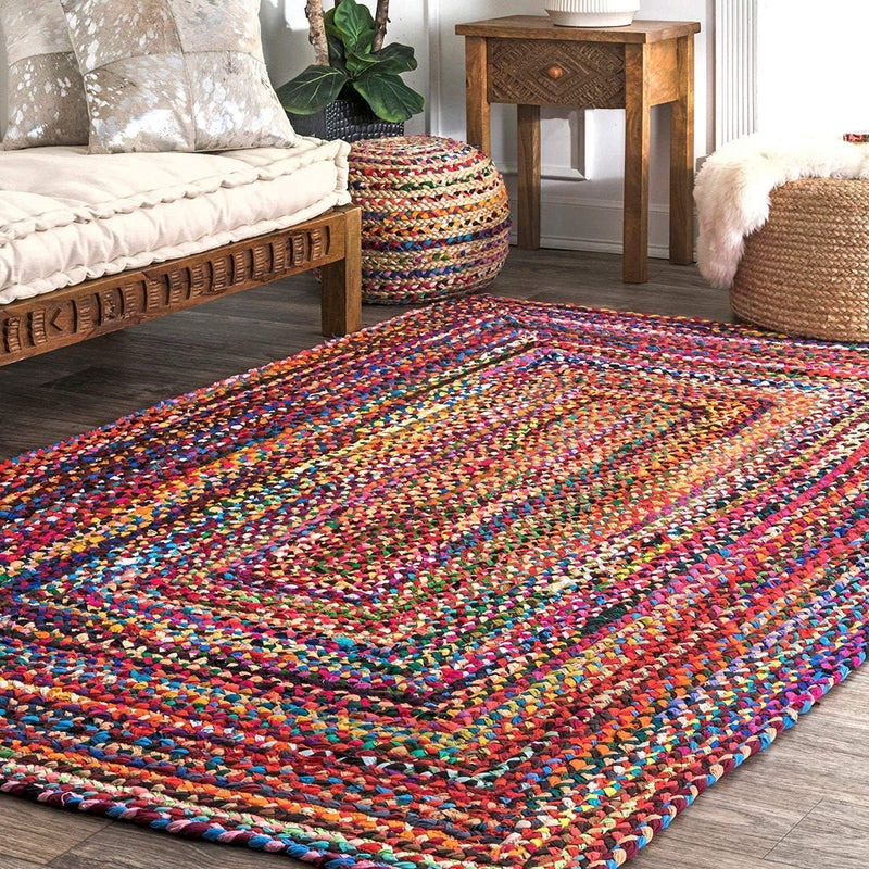 Handmade Chindi Jute Braid Rag Rug Round Boho