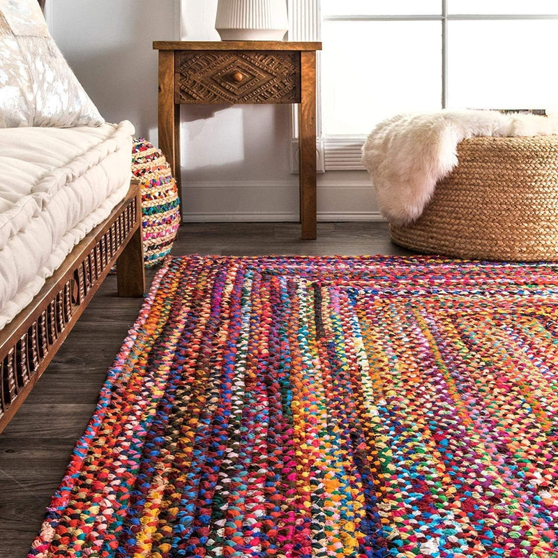 Handmade Chindi Jute Braid Rag Rug Round Boho