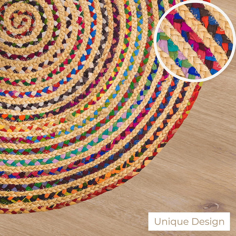 Handmade Chindi Jute Braid Rag Rug Round Boho