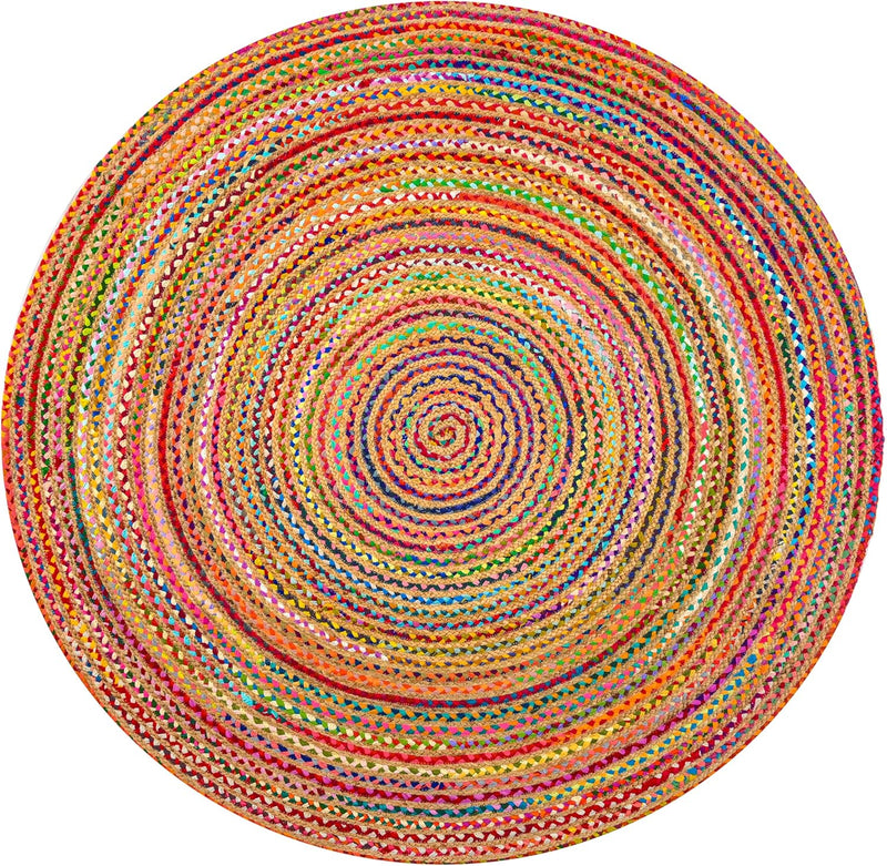Handmade Chindi Jute Braid Rag Rug Round Boho