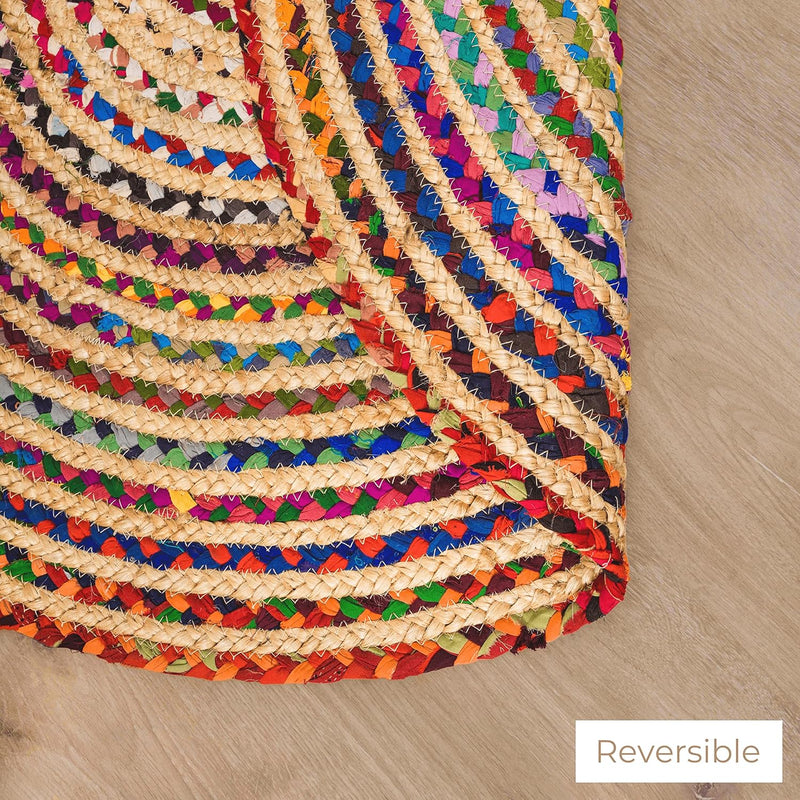 Handmade Chindi Jute Braid Rag Rug Round Boho