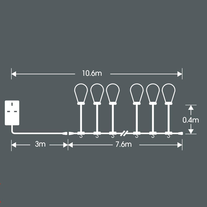 Hanging Connectable Festoon Lights 20 LED Bulbs 10.6