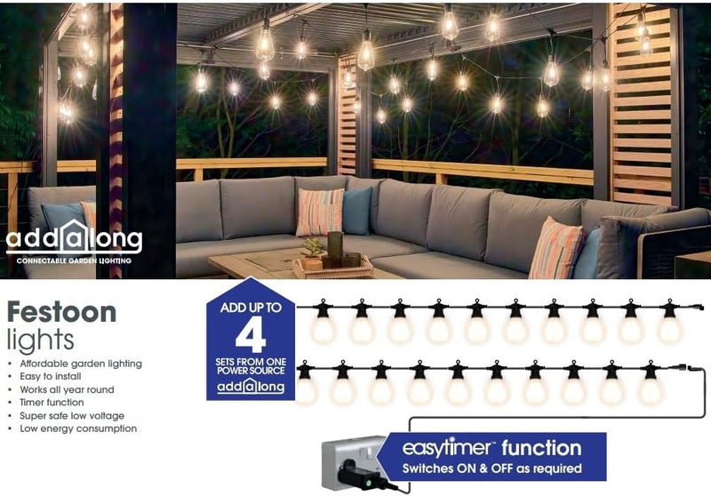 Hanging Connectable Festoon Lights 20 LED Bulbs 10.6