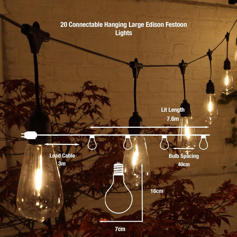 Hanging Connectable Festoon Lights 20 LED Bulbs 10.6