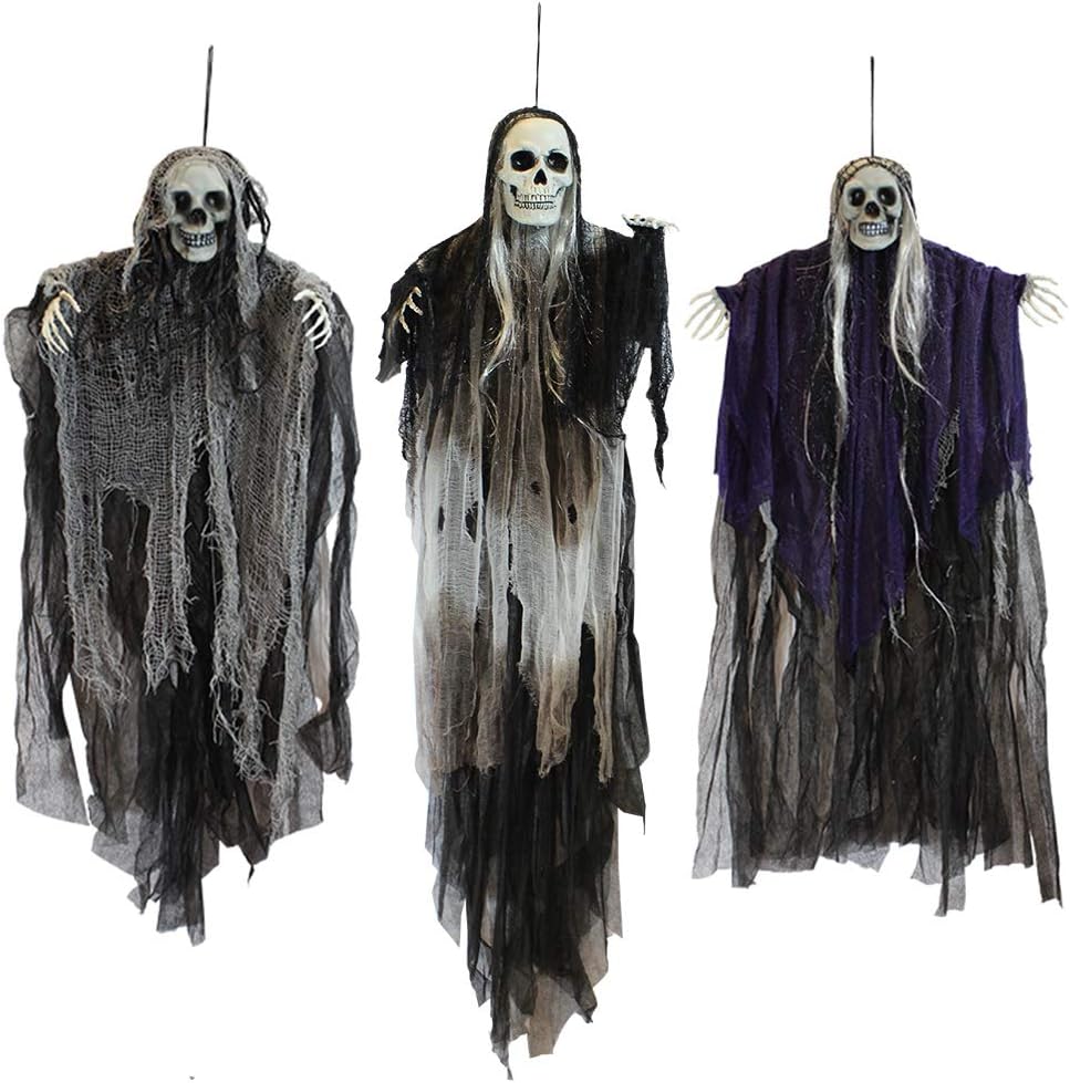 Hanging Halloween Skeleton Ghosts Decorations Grim Reapers (3 Pack)