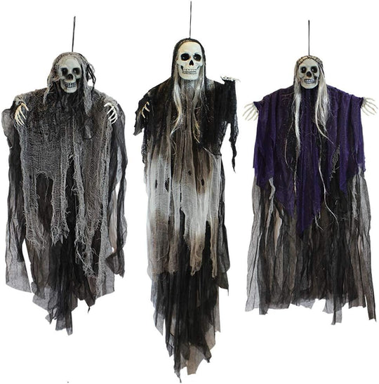 Hanging Halloween Skeleton Ghosts Decorations Grim Reapers (3 Pack)