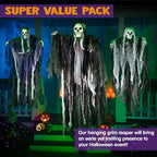 Hanging Halloween Skeleton Ghosts Decorations Grim Reapers (3 Pack)