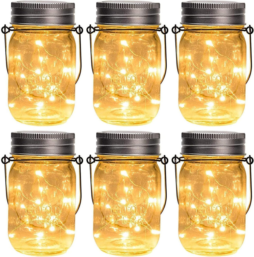 Hanging Solar Mason Jar Lights 30 LED Lanterns (6 Pack)