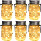 Hanging Solar Mason Jar Lights 30 LED Lanterns (6 Pack)