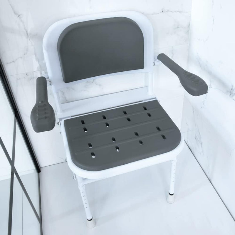Healthcare Folding Shower Seat with Legs Padded Backrest