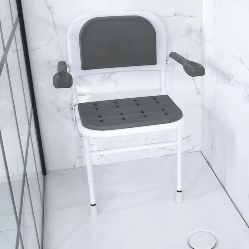 Healthcare Folding Shower Seat with Legs Padded Backrest