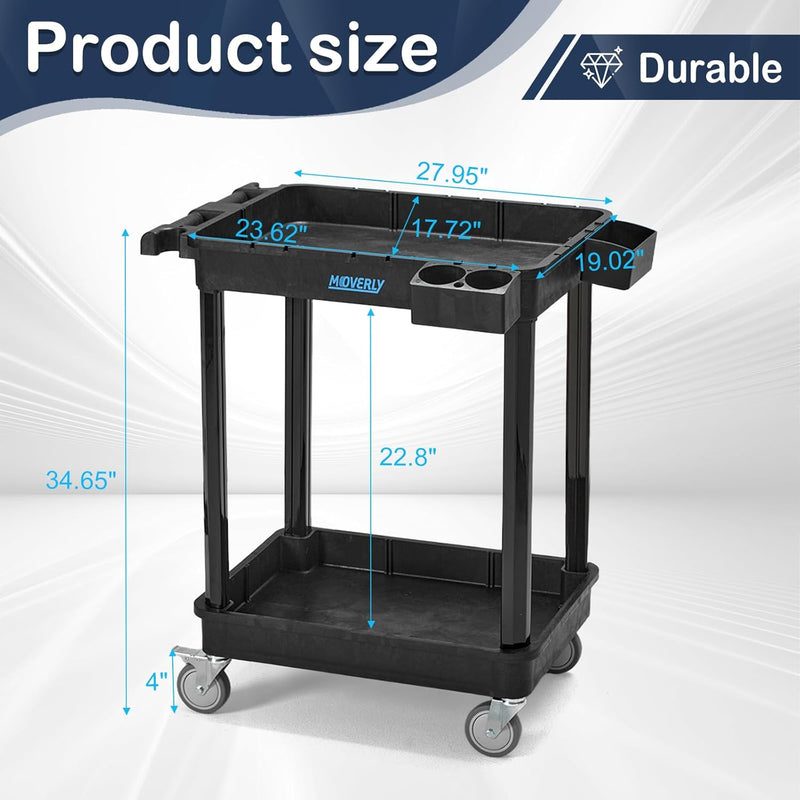 Heavy Duty 2-Shelf Utility Cart 28x19 Inch 220