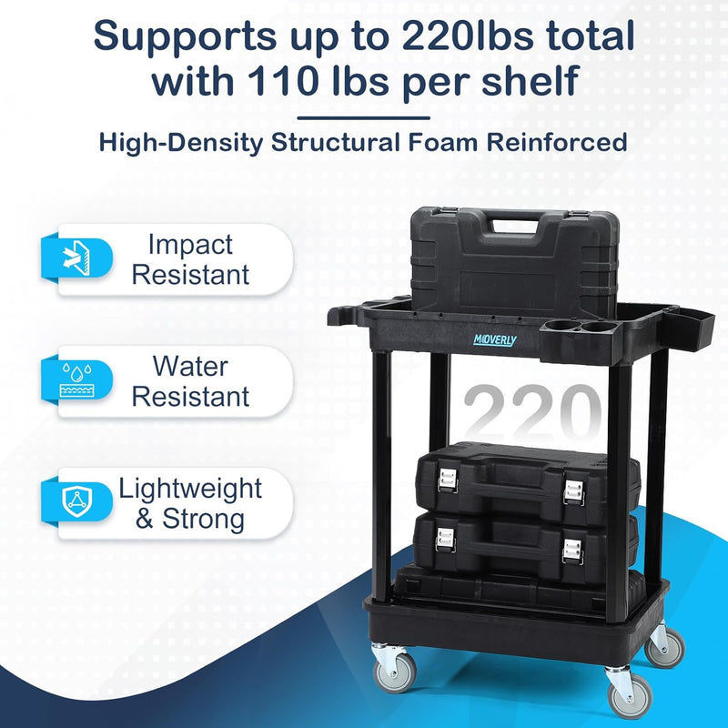 Heavy Duty 2-Shelf Utility Cart 28x19 Inch 220