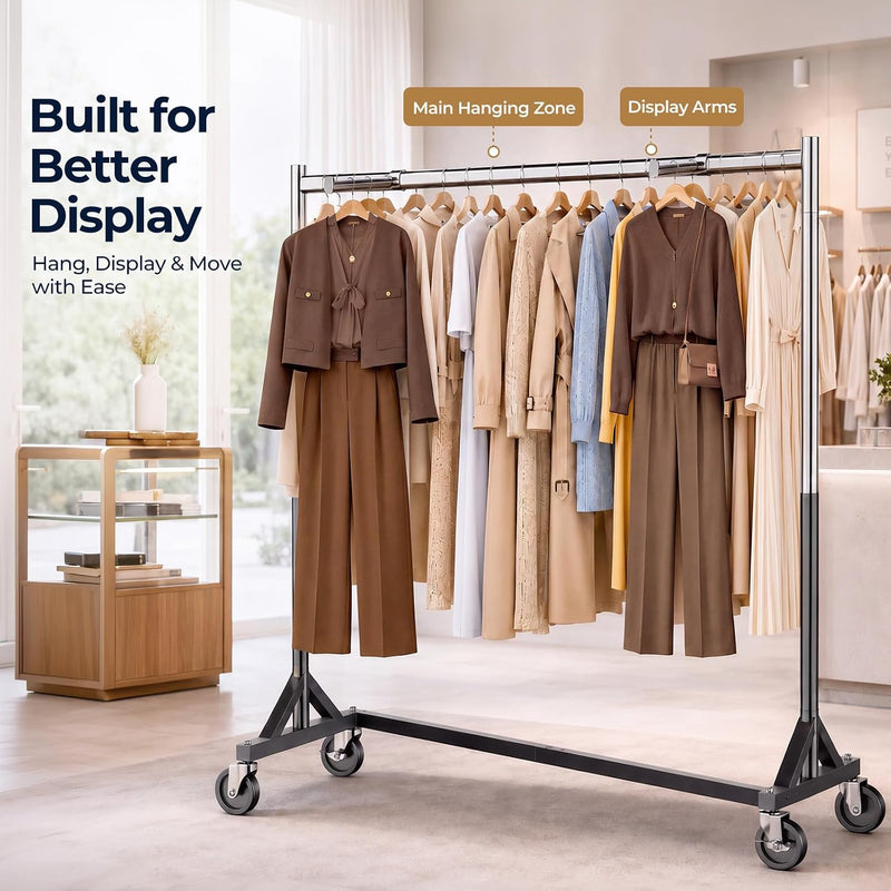 Heavy-Duty Adjustable Z-Base Clothes Rail with Lockable Wheels