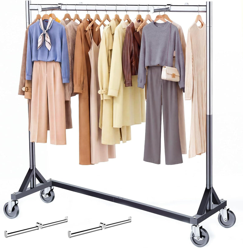 Heavy-Duty Adjustable Z-Base Clothes Rail with Lockable Wheels
