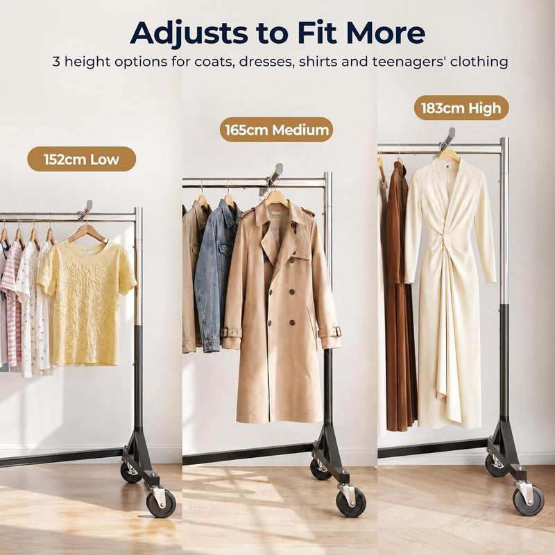 Heavy-Duty Adjustable Z-Base Clothes Rail with Lockable Wheels