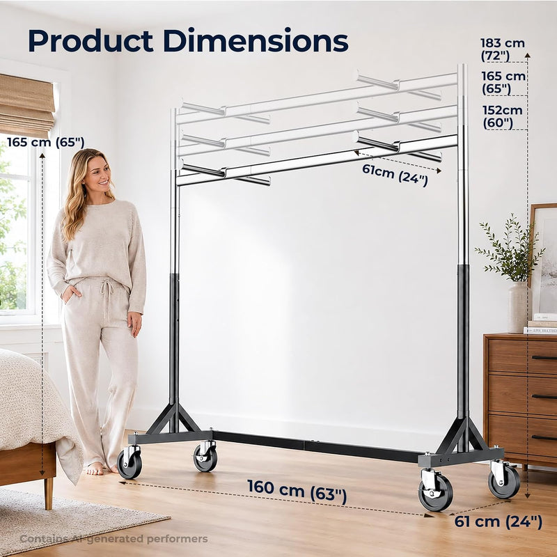 Heavy-Duty Adjustable Z-Base Clothes Rail with Lockable Wheels