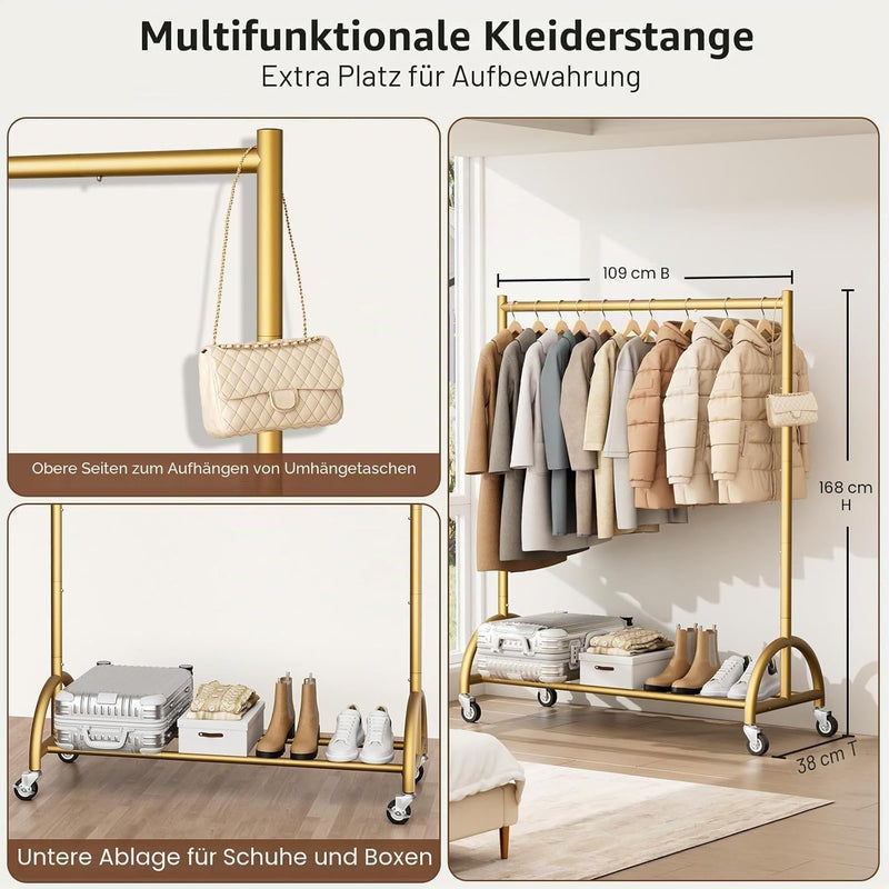 Heavy Duty Clothes Rack on Wheels for Bedroom
