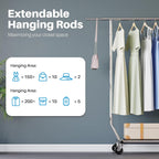 Heavy Duty Clothes Rail 136KG Capacity Extendable Hanging