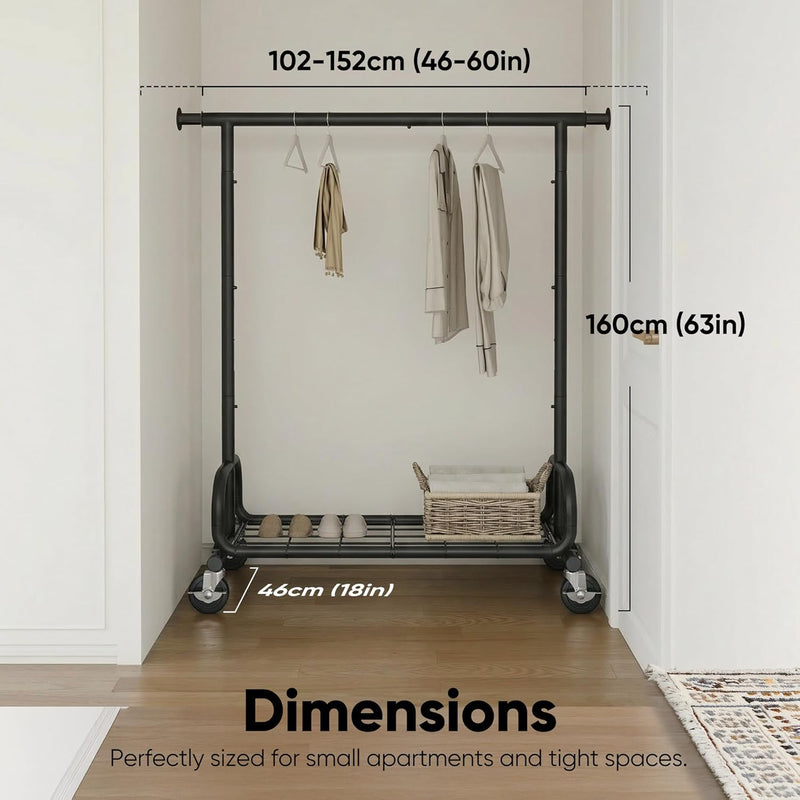 Heavy Duty Clothes Rail 136KG Capacity Extendable Hanging