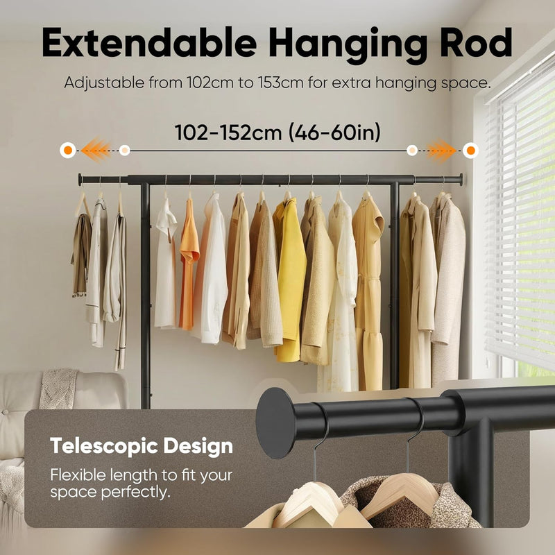 Heavy Duty Clothes Rail 136KG Capacity Extendable Hanging
