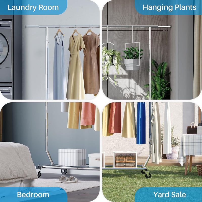 Heavy Duty Clothes Rail 136KG Capacity Extendable Hanging