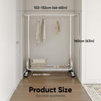 Heavy Duty Clothes Rail 136KG Capacity Extendable Hanging