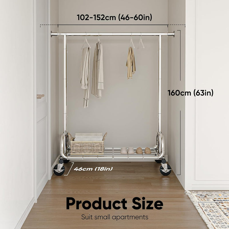 Heavy Duty Clothes Rail 136KG Capacity Extendable Hanging