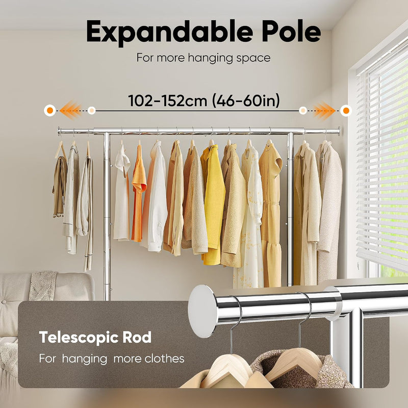 Heavy Duty Clothes Rail 136KG Capacity Extendable Hanging
