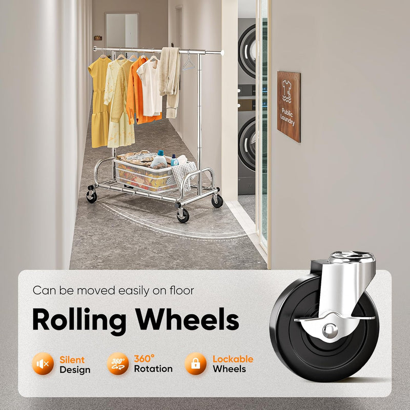 Heavy Duty Clothes Rail 136KG Capacity Extendable Hanging