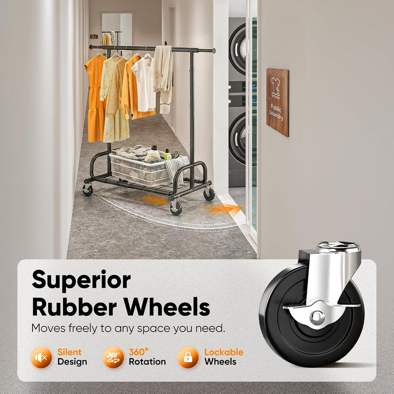 Heavy Duty Clothes Rail 136KG Capacity Extendable Hanging
