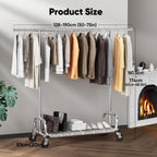 Heavy Duty Clothes Rail 204KG Capacity Adjustable Height
