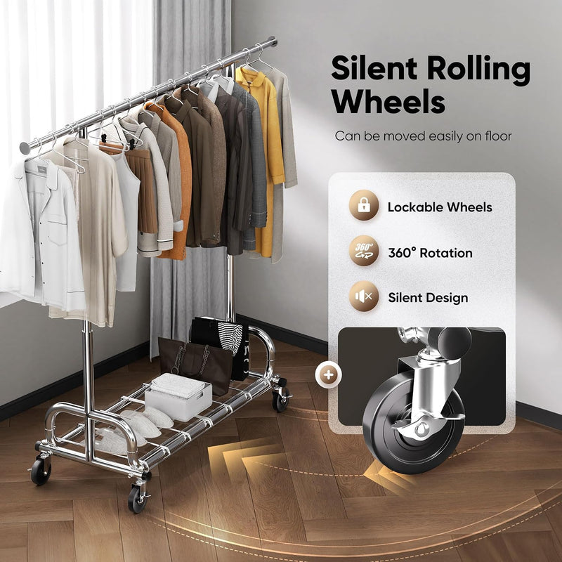 Heavy Duty Clothes Rail 204KG Capacity Adjustable Height