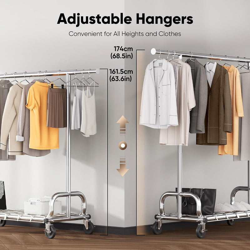 Heavy Duty Clothes Rail 204KG Capacity Adjustable Height