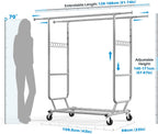 Heavy Duty Clothes Rail 238KG Capacity Extendable Hanging