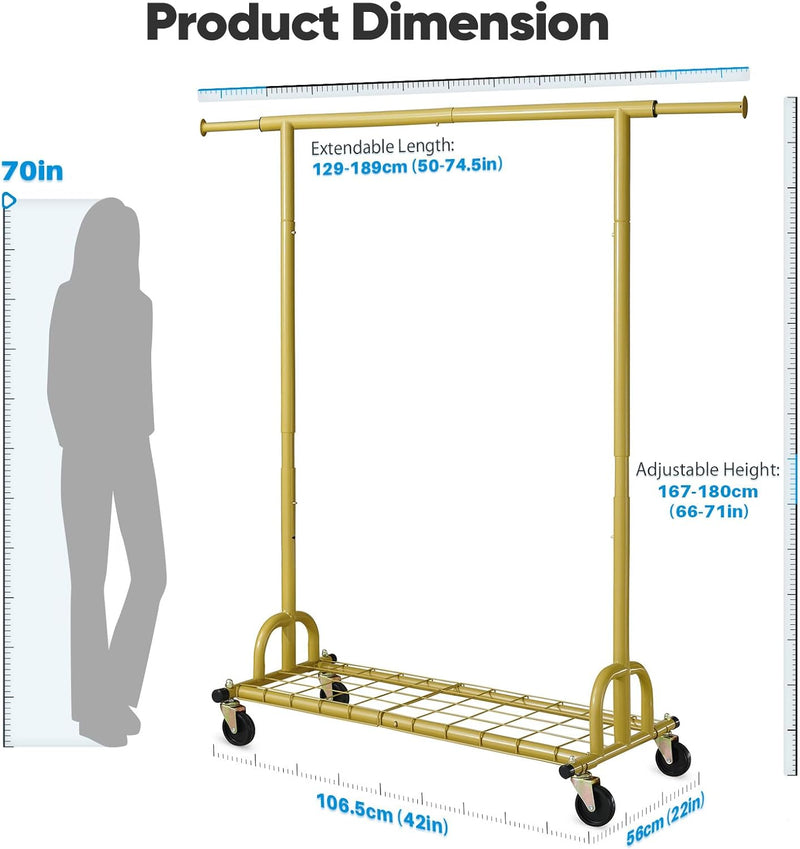Heavy Duty Clothes Rail 238KG Capacity Extendable Hanging