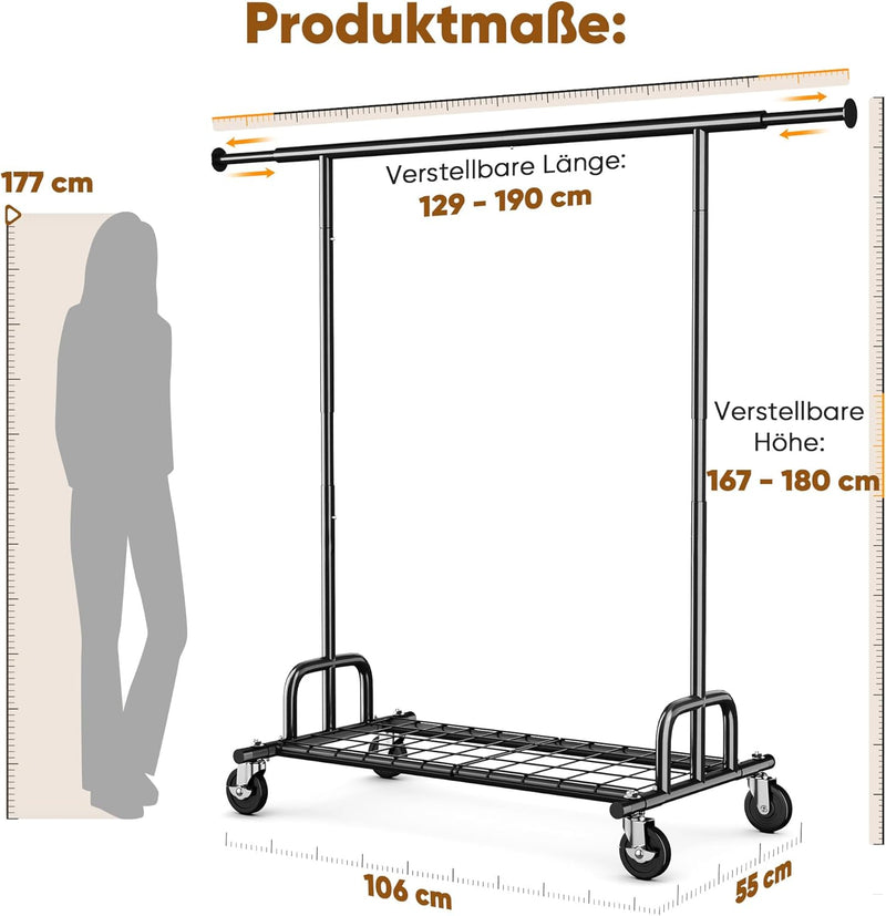 Heavy Duty Clothes Rail 238KG Capacity Extendable Hanging