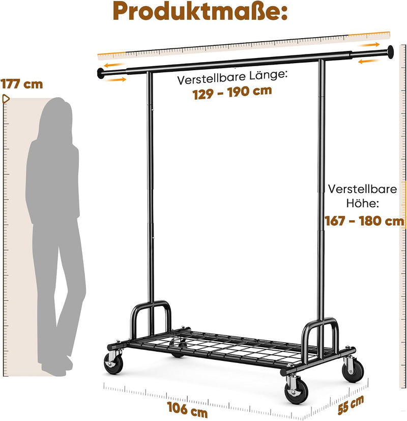 Heavy Duty Clothes Rail 238KG Capacity Extendable Hanging